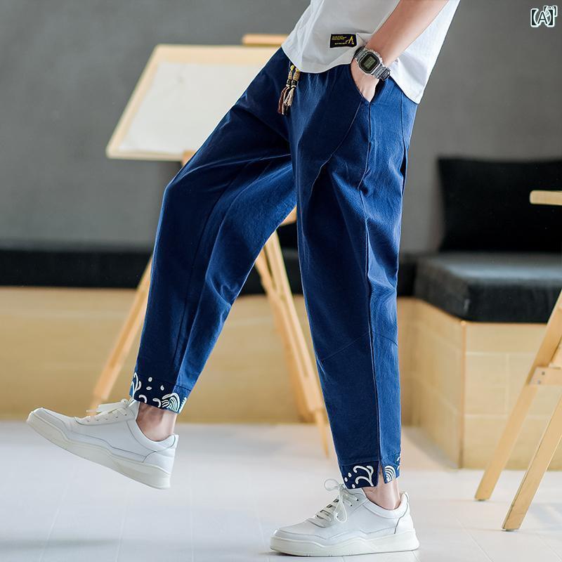 メンズ　ファッショオン　オシャレ　カジュアル　男性 パンツ 中華風 リネン 春秋 ストレート ウエスト..