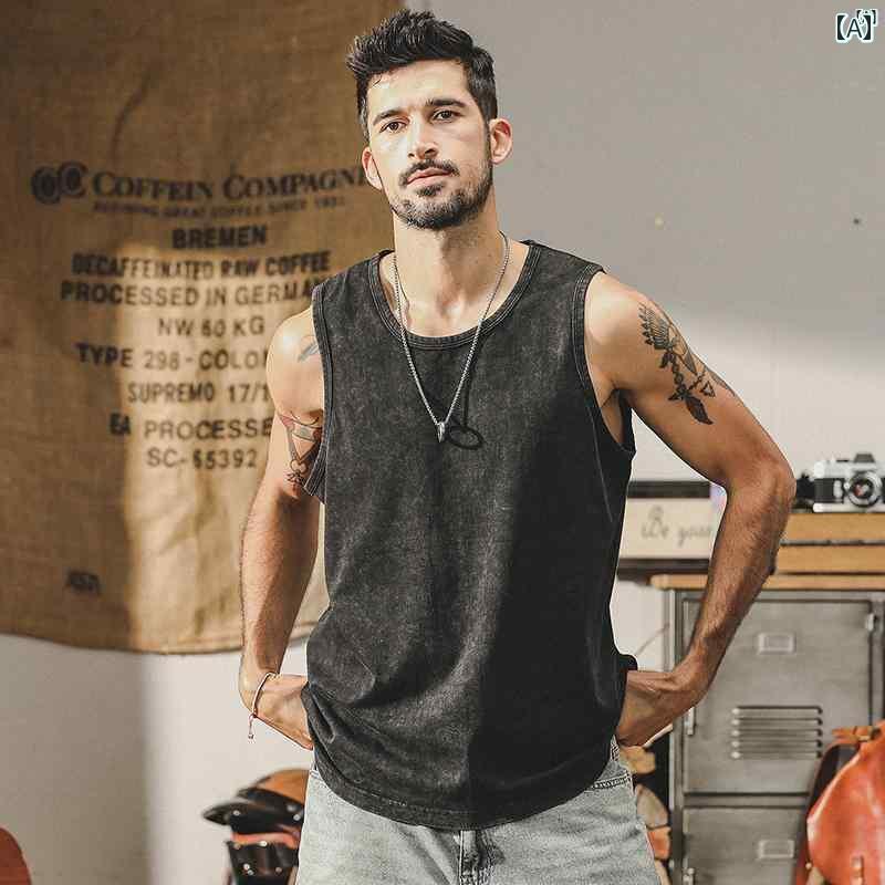 メンズ　ファッショオン　オシャレ　カジュアル　男性 ジェイ レノバ ティック スノーフレーク アメリカン レトロ コットン ベスト フィットネスバスケットボール ノースリーブ t シャツ 男性用