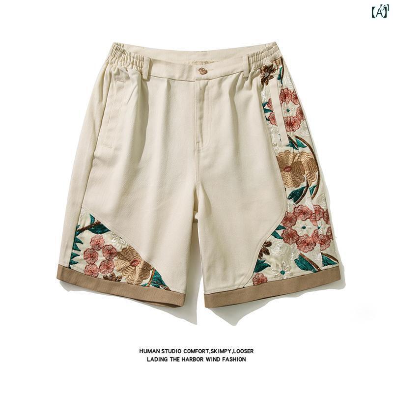 メンズ　ファッショオン　オシャレ　カジュアル　男性 夏 薄手 ショート パンツ 中華風 刺繍 オーバー オール 1667mm たり 大きいサイズ 快適