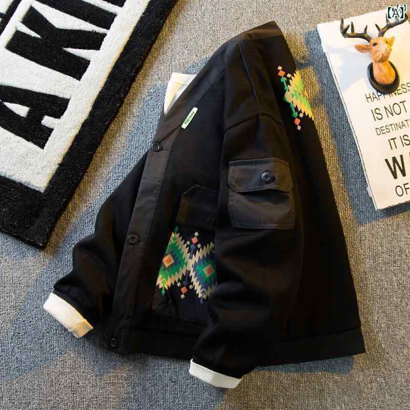 メンズ ファッショオン オシャレ カジュアル 男性 Hengpai 春 メンズ エスニック ポケット ワークジャケット 秋 野球 ユニフォーム ジャケット