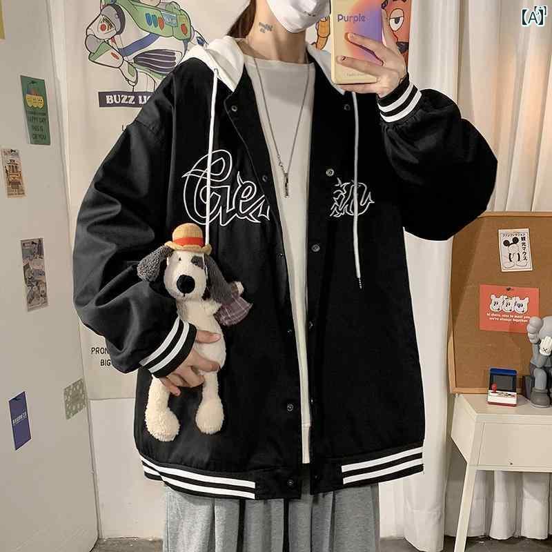 メンズ　ファッショオン　オシャレ　カジュアル　男性 春 野球 ジャケット 大きいサイズ 刺繍 トップ イン フード付き