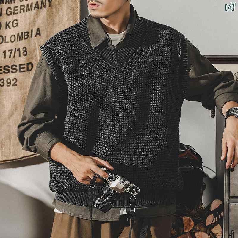 メンズ　ファッショオン　オシャレ　カジュアル　男性 ジェイ レノ アメリカン ヘビーウェイト レトロ セーター 秋 英国 ベスト ジャケット アウター