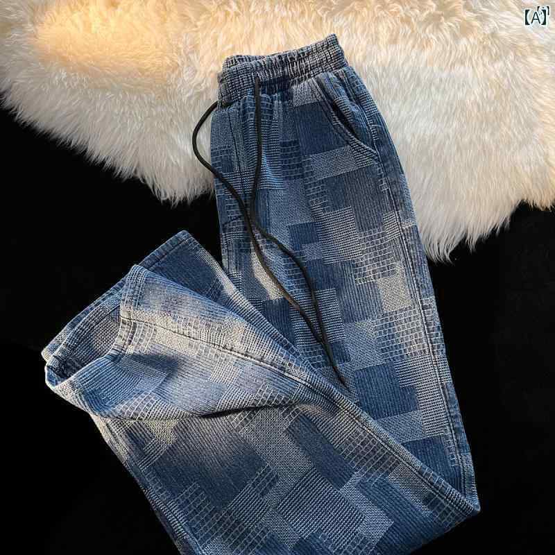 メンズ ファッショオン オシャレ カジュアル 男性 パンツ メンズ 夏 薄手 ストレート ジーンズ たり イン ワイド レッグチェック柄