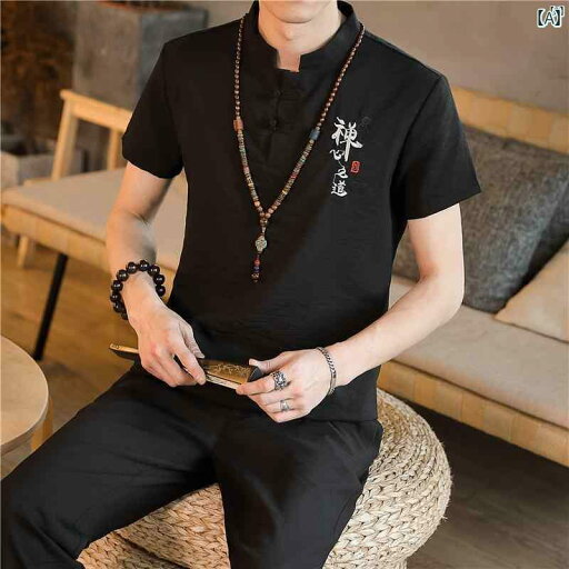 メンズ ファッショオン オシャレ カジュアル 男性 中華風 大きめ サイズ 夏 薄手 スーツ Tシャツ ペンシル パンツ 2点セット メンズ ファッショオン オシャレ カジュアル 男性 中華風 大きめ サイズ 夏 薄手 スーツ Tシャツ ペンシル パンツ 2点セット