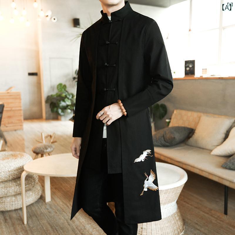 メンズ ファッショオン オシャレ カジュアル 男性 若々しい 男性用 唐服 中華風 リネン ジャケット 大きいサイズ ミドル レングス ウインドブレーカー コットン 麻 漢服 アンティーク トップ