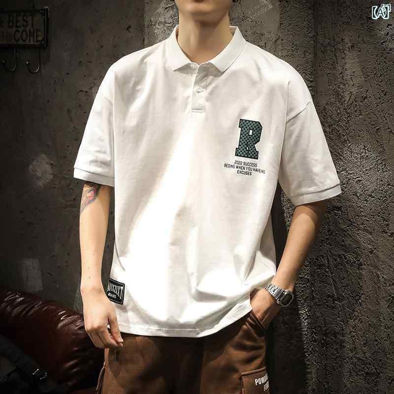 メンズ　ファッショオン　オシャレ　カジュアル　男性 アメリカン ヘビーウェイト ポロシャツ 半袖 Tシャツ 夏 コットン レター プリント トップスたり 大きいサイズ