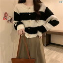 レディース ファッション レディース オシャレ かわいい 綺麗 上品 初秋 小柄 香り ストライプセーター ラウンドネックカーディガン コート ショート トップ...