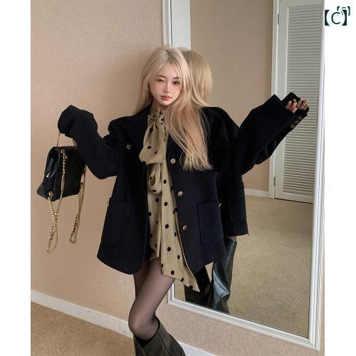 レディース　ファッション　レディース　オシャレ　かわいい　綺麗　上品 シック リボン 水玉 長袖 シャツ 初秋 ハイエンド スーツ ジャケット 2点セット