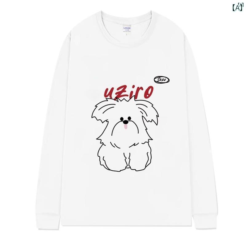 レディース　ファッション　レディース　オシャレ　かわいい　綺麗　上品 春秋 ホワイト 長袖 スウェットシャツ ラウンドネック Tシャツ コットン 初秋 着用 オーバー サイズ トップ