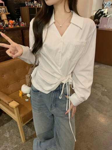 レディース ファッション レディース オシャレ かわいい 綺麗 上品 フレンチ Vネック サイド ウエスト ストラップ ショート シャツ 韓国 シンプル 長袖 レディース ファッション レディース オシャレ かわいい 綺麗 上品 フレンチ Vネック サイド ウエスト ストラップ ショート シャツ 韓国 シンプル 長袖