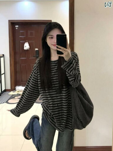 レディース ファッション レディース オシャレ かわいい 綺麗 上品 初秋 コントラスト ストライプ 長袖 ボトム シャツ カジュアル Tシャツ オーバー サイズ トップ レディース ファッション レディース オシャレ かわいい 綺麗 上品 初秋 コントラスト ストライプ 長袖 ボトム シャツ カジュアル Tシャツ オーバー サイズ トップ