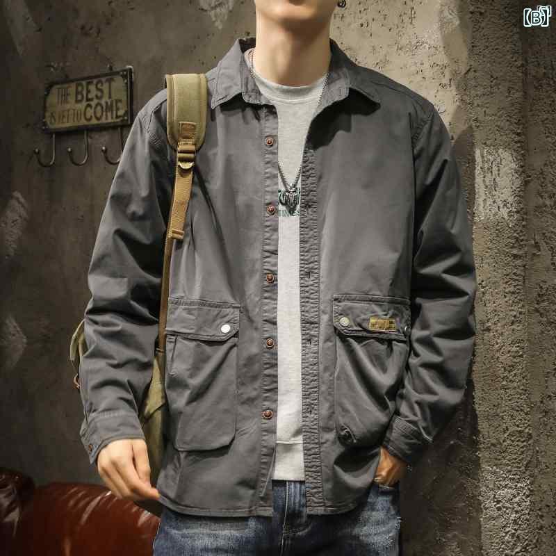 メンズ　ファッショオン　オシャレ　カジュアル　男性 春秋 アメリカ レトロ ワークウェア ジャケット 男性用 ファッション シンプル シャツ タイプ バイク