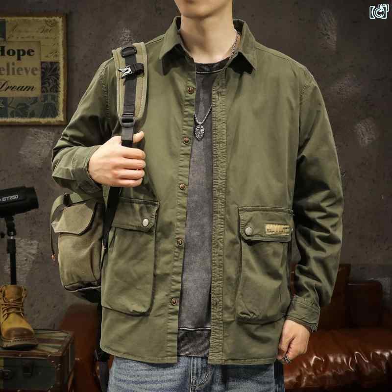 メンズ　ファッショオン　オシャレ　カジュアル　男性 春秋 アメリカ レトロ ワークウェア ジャケット 男性用 ファッション シンプル シャツ タイプ バイク