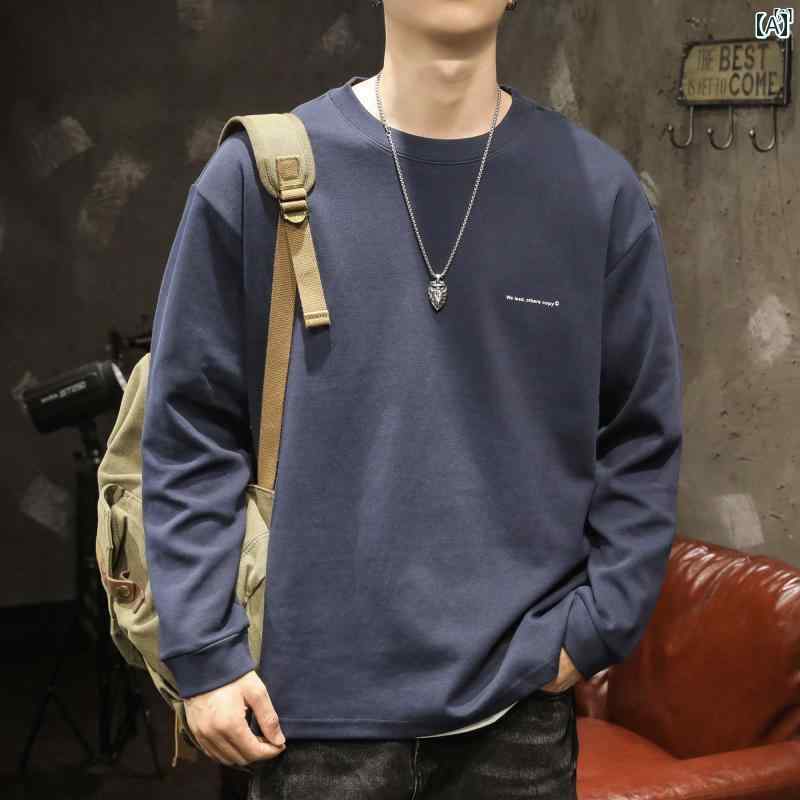 メンズ　ファッショオン　オシャレ　カジュアル　男性 アメリカン ヘビーウェイト レトロ スウェットシャツ 春秋 ラウンドネック シャツ シンプル スポーツ 長袖 Tシャツ(4)