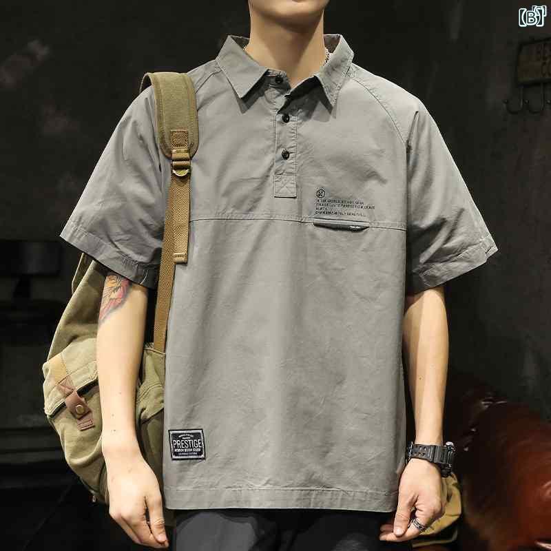 メンズ　ファッショオン　オシャレ　カジュアル　男性 アメリカン レトロ ワークシャツ アイビー 半袖 Tシャツ 襟 サマー ポロ