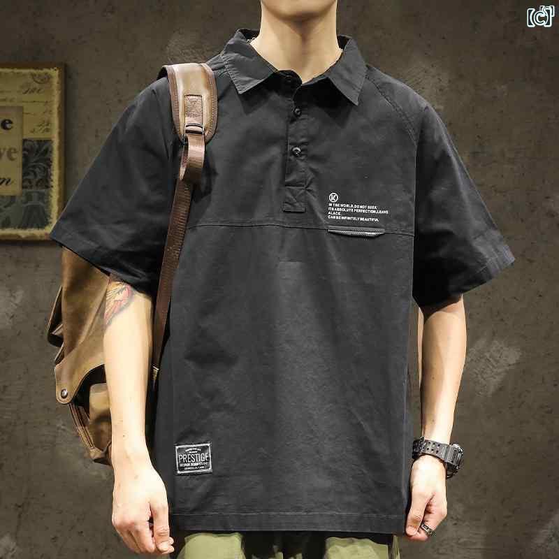 メンズ　ファッショオン　オシャレ　カジュアル　男性 アメリカン レトロ ワークシャツ アイビー 半袖 Tシャツ 襟 サマー ポロ