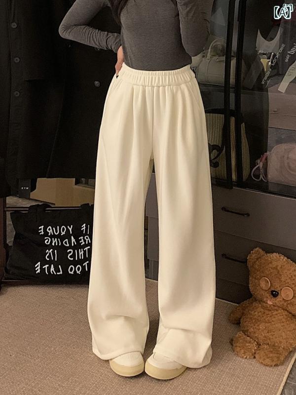 レディース　ファッション　レディース　オシャレ　かわいい　綺麗　上品 裏起毛 厚手 テリー ベルベット パンツ 秋 ハイウエスト スリム ワイド レッグ カジュアル フロア レングス