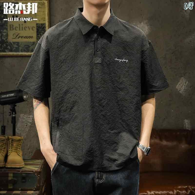 メンズ　ファッショオン　オシャレ　カジュアル　男性 冷感 涼しく 軽量 半袖 サマー Tシャツ アメリカン レトロ ハイエンド ポロシャツ