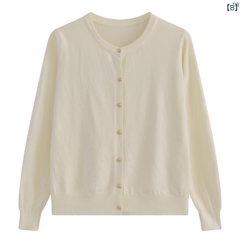 レディース　ファッション　レディース　オシャレ　かわいい　綺麗　上品 初秋 ソフト ワックス 状 ラウンドネック セーター ゴールド ボタン ショート ジャケット