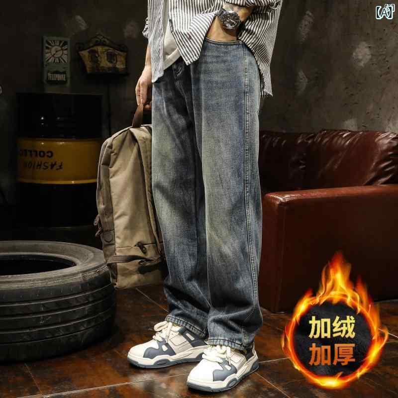 メンズ　ファッショオン　オシャレ　カジュアル　男性 アメリカ レトロ ベルベット 厚手 ジーンズ 男性 秋冬 ファッション ストレート