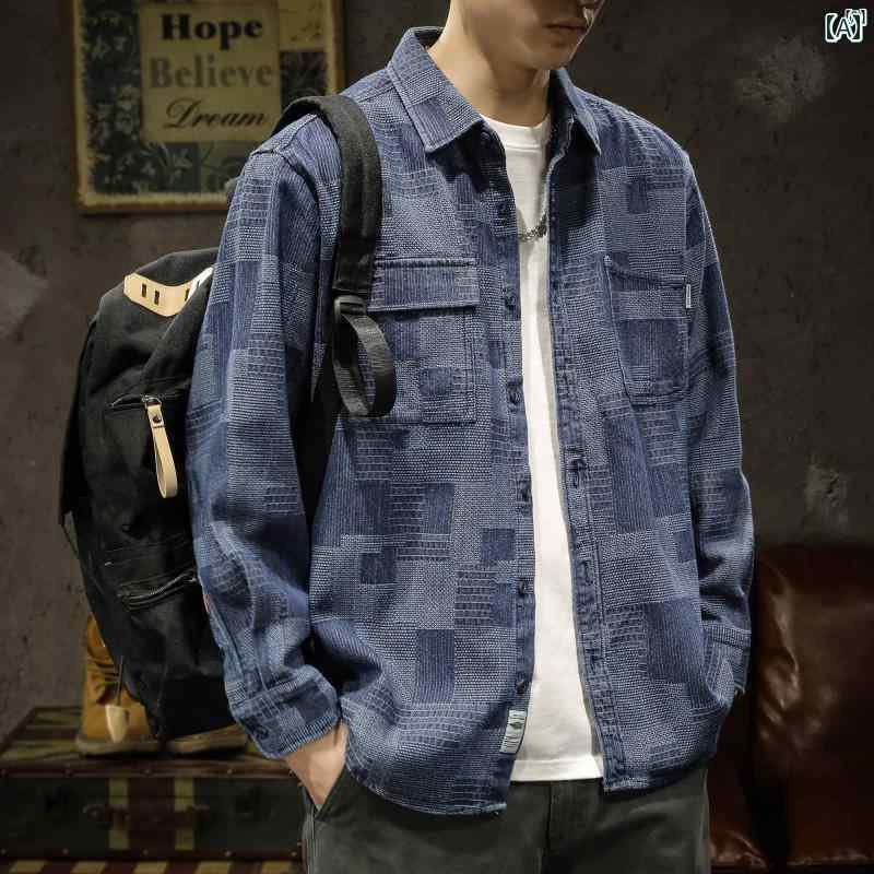 メンズ　ファッショオン　オシャレ　カジュアル　男性 アメリカン ヘビー チェック柄 シャツ メンズ 長袖 秋冬 コットン パッチ カラーマッチング カジュアル ジャケット 男性用