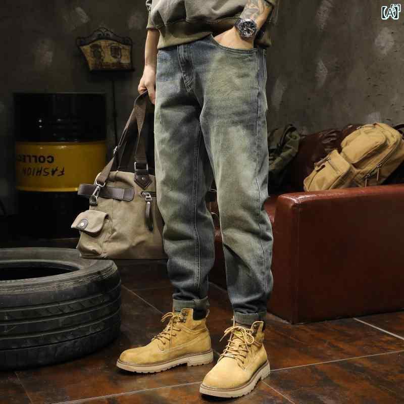 メンズ　ファッショオン　オシャレ　カジュアル　男性 アメリカン レトロ ストリート ジーンズ 男性用 春秋 ストレート カジュアル ロング パンツ 冬