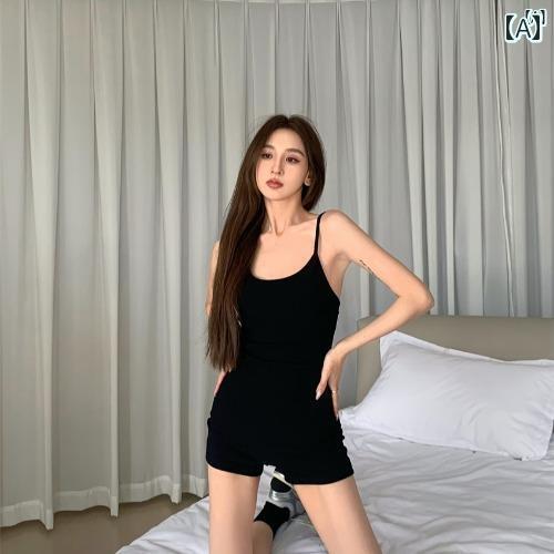 レディース　ファッション　オシャレ　かわいい　綺麗　カジュアル Mimuzi ~ 春 韓国 ハイエンド ブラック サスペンダー ジャンプ スーツ