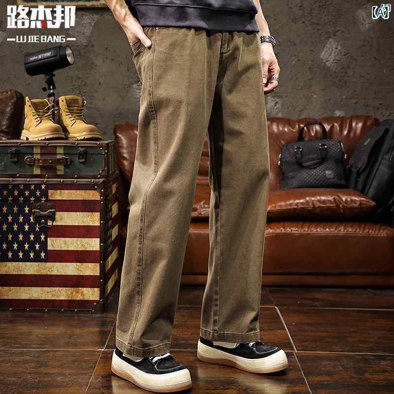メンズ　ファッショオン　オシャレ　カジュアル　男性 アメリカ レトロ ワークパンツ 男性 春秋 ファッション ストレート カーキ カジュアル パンツ(4)