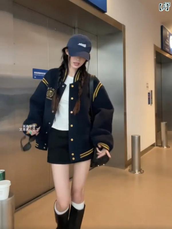 レディース　ファッション　オシャレ　かわいい　綺麗　カジュアル Mimuzi 秋冬 小柄 野球 ユニフォーム ショート ジャケット キルティング トップ