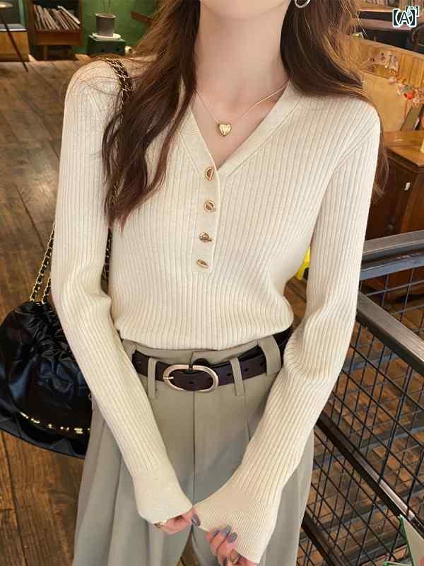 レディース　ファッション　オシャレ　かわいい　綺麗　カジュアル 小柄 香り シャツ 秋 Vネック セーター ソフト ワックス 長袖 春 トップ