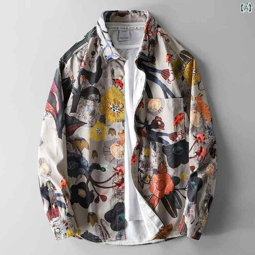 メンズ ファッション オシャレ カジュアル 男性 全面 プリント ファッション スプライシング オフショルダー ジャケット 春秋 長袖 シャツ メンズ ファッション オシャレ カジュアル 男性 全面 プリント ファッション スプライシング オフショルダー ジャケット 春秋 長袖 シャツ