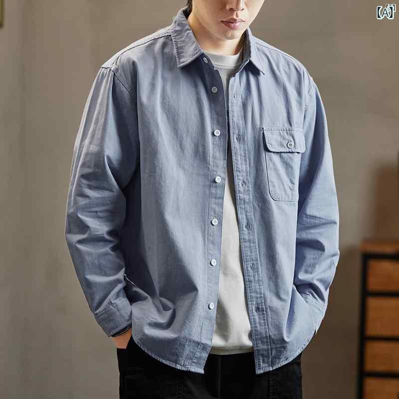 メンズ　ファッション　オシャレ　カジュアル　男性 秋 男性用 アメリカン 長袖 シャツ レトロ ジャケット