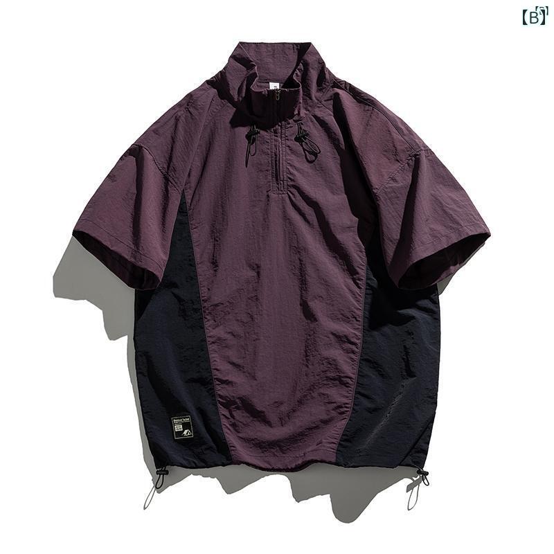 メンズ　ファッション　オシャレ　カジュアル　男性 アメリカ ハーフ ジップポロシャツ 半袖 Tシャツ 夏 ファッション 速乾 アウトドア 軽量 機能性 シャツ