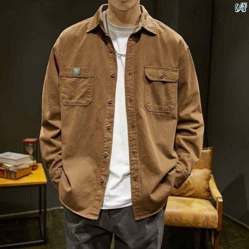 メンズ ファッション オシャレ カジュアル 男性 アメリカン レトロ ハイエンド コットンシャツ 長袖 ジャケット 秋 ワークシャツ メンズ ファッション オシャレ カジュアル 男性 アメリカン レトロ ハイエンド コットンシャツ 長袖 ジャケット 秋 ワークシャツ