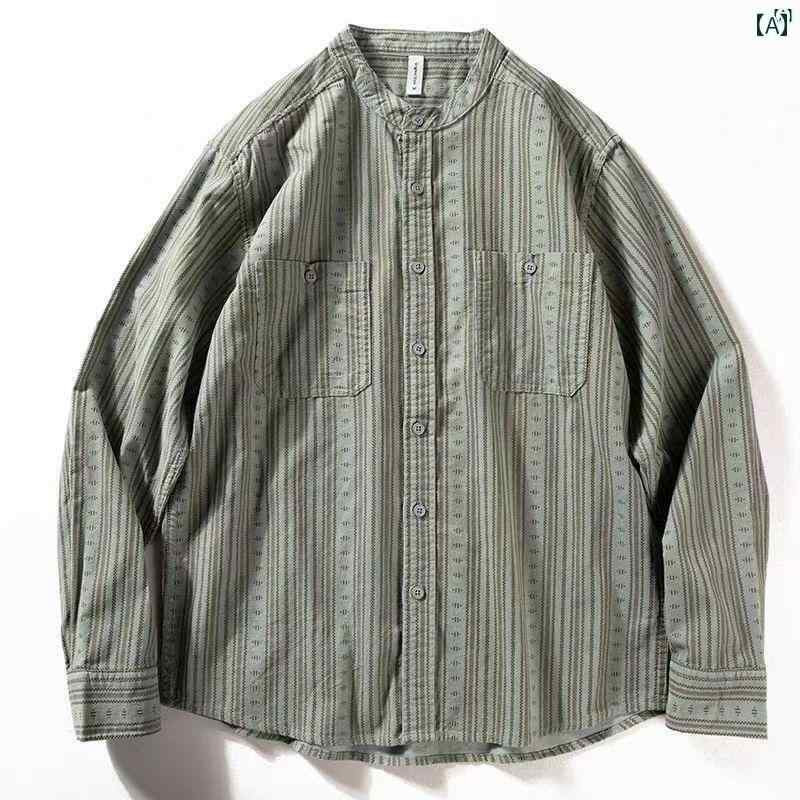 メンズ　ファッション　オシャレ　カジュアル　男性 春秋 シャツ コーデュロイ エスニック プリント ヘ..