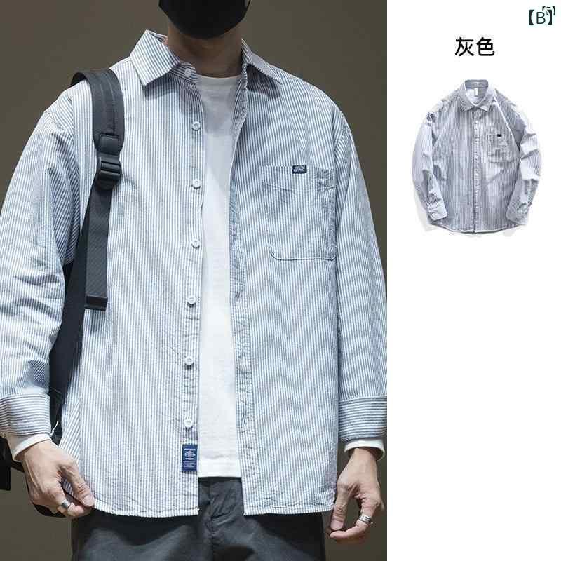 メンズ　ファッション　オシャレ　カジュアル　男性 男性用 春秋 ストライプシャツ 長袖 薄手 ジャケット アメリカン 高級 シャツ