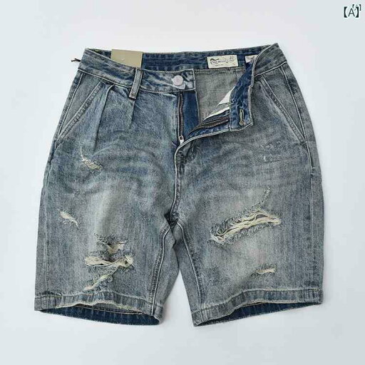 メンズ ファッション オシャレ カジュアル 男性 夏用 ウォッシュ リップド デニムショートパンツ 製 非 伸縮性 アミ カーキ 古風 五分丈 パンツ メンズ ファッション オシャレ カジュアル 男性 夏用 ウォッシュ リップド デニムショートパンツ 製 非 伸縮性 アミ カーキ 古風 五分丈 パンツ