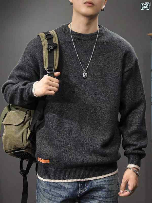 メンズ ファッション オシャレ カジュアル 男性 秋 フェイク 2点 暖かい セーター アメリカン レトロ 起毛 ニット ベース コート 男性用