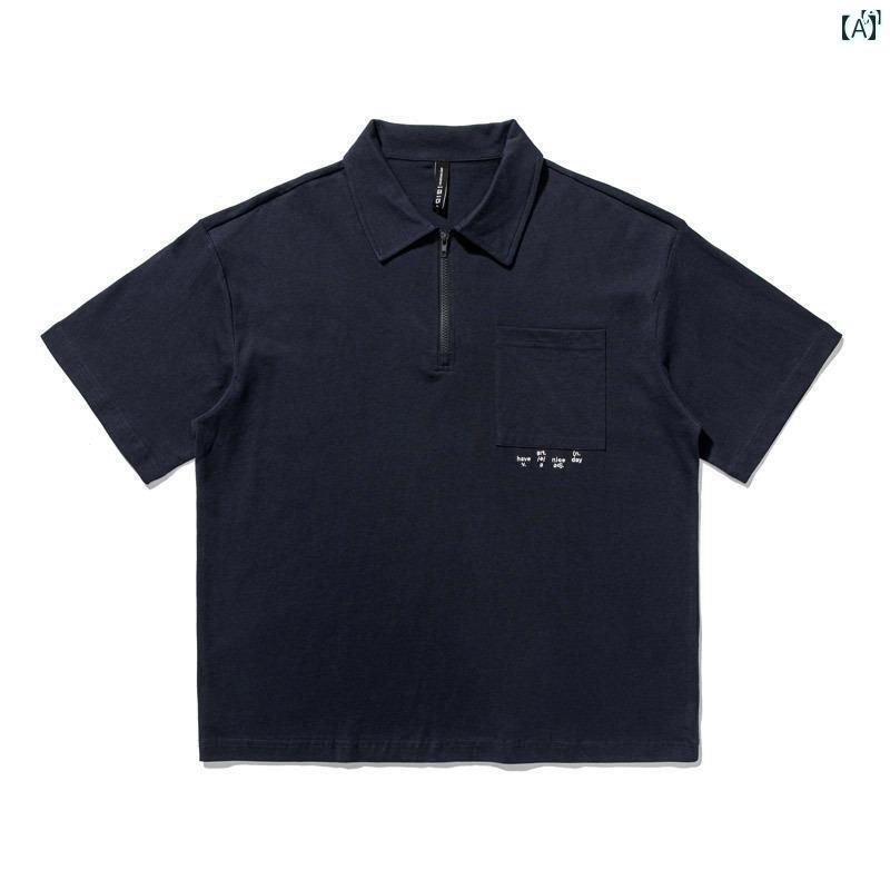メンズ　ファッション　オシャレ　カジュアル　男性 夏 ファッション ポロシャツ 半袖 ジッパー オーバー サイズ Tシャツ 男性用