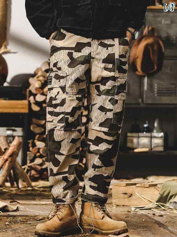 メンズ　ファッション　オシャレ　カジュアル　男性 春秋 男性用 アメリカン レトロ ワークウェア パンツ ストレート 迷彩