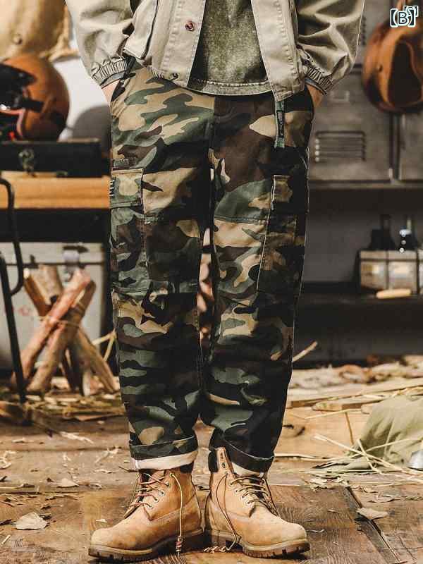 メンズ　ファッション　オシャレ　カジュアル　男性 春秋 男性用 アメリカン レトロ ワークウェア パンツ ストレート 迷彩