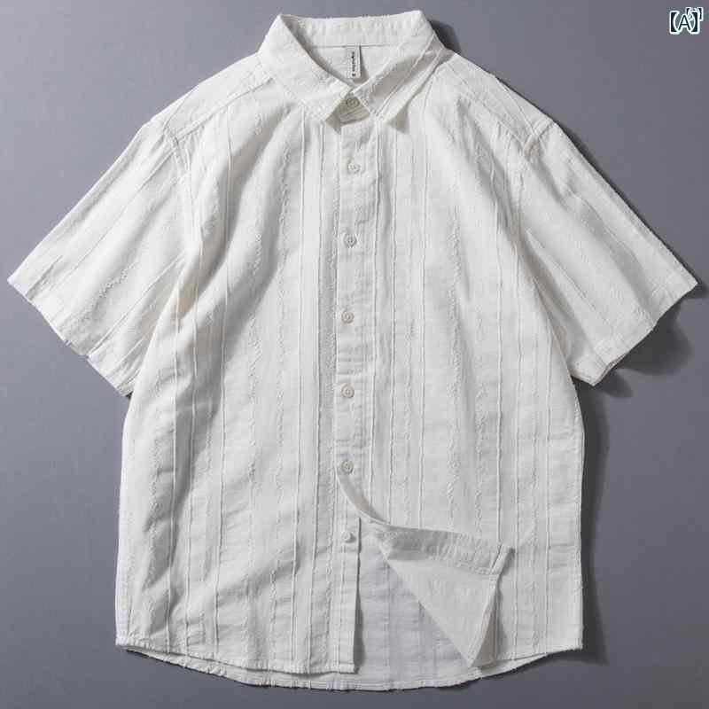 メンズ　ファッション　オシャレ　カジュアル　男性 男性用 夏 通気性 ホワイト 半袖 シャツ トップス 立体 タッセル