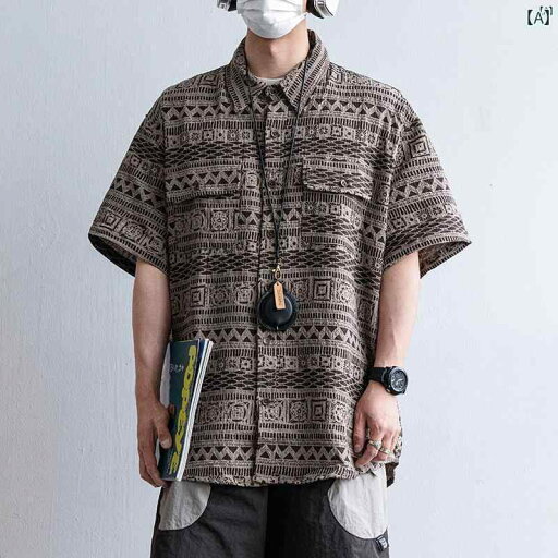 メンズ ファッション オシャレ カジュアル 男性 夏 エスニック レトロ 半袖 シャツ ジャケット メンズ ファッション オシャレ カジュアル 男性 夏 エスニック レトロ 半袖 シャツ ジャケット
