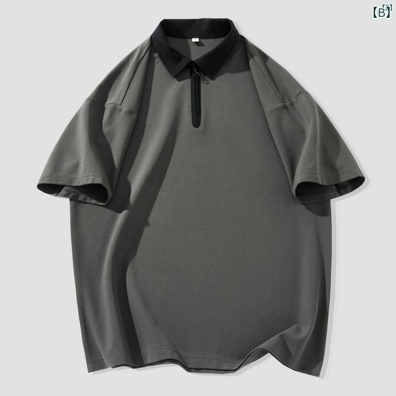 メンズ　ファッション　オシャレ　カジュアル　男性 夏 半袖 ハーフ ジップ ポロシャツ たり シンプル 大きいサイズ 快適 Tシャツ