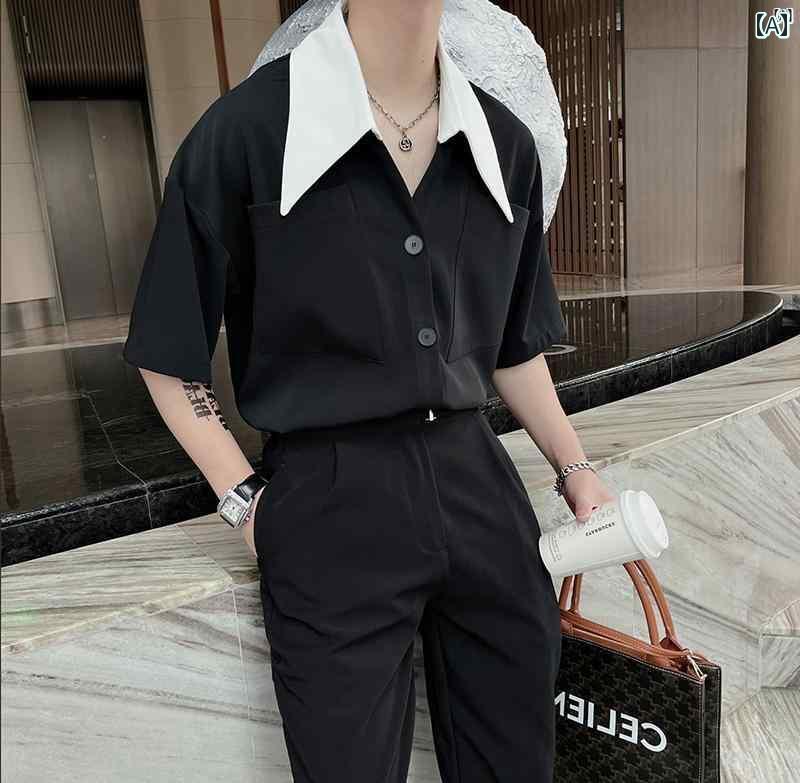 メンズ　ファッション　オシャレ　カジュアル　男性 夏 ビッグ 半袖 シャツ イン ハイエンド