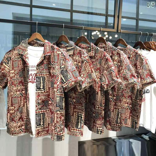 メンズ ファッション オシャレ カジュアル 男性 アメリカ キューバン カラー インディアン トーテム 半袖 シャツ 男性用 夏 レトロ アミ カーキ メンズ ファッション オシャレ カジュアル 男性 アメリカ キューバン カラー インディアン トーテム 半袖 シャツ 男性用 夏 レトロ アミ カーキ