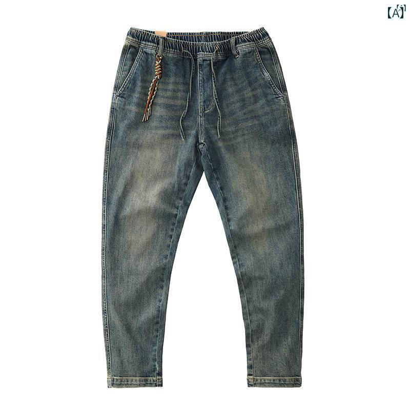 楽天shop I.D.Hメンズ　ファッション　オシャレ　カジュアル　男性 春秋 アメリカン ダメージ ジーンズ レトロ ハンギング アクセサリー ヘビー ドローストリング 耐久性 ウエスト テーパードパンツ