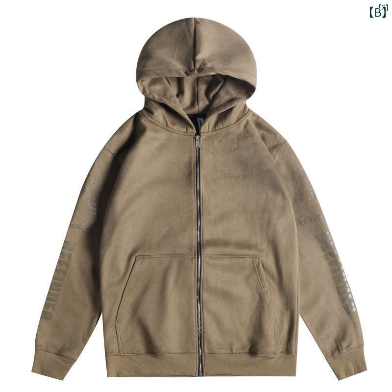 メンズ　ファッション　オシャレ　カジュアル　男性 春秋 アメリカン レトロ スエード カーディガンフード付き スウェットシャツ 男性用 ルース 大きいサイズ スポーツ ジャケット