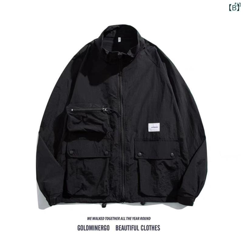 メンズ　ファッション　オシャレ　カジュアル　男性 春秋 レトロ 作業着 ジャケット スタンドカラー オートバイ 狩猟