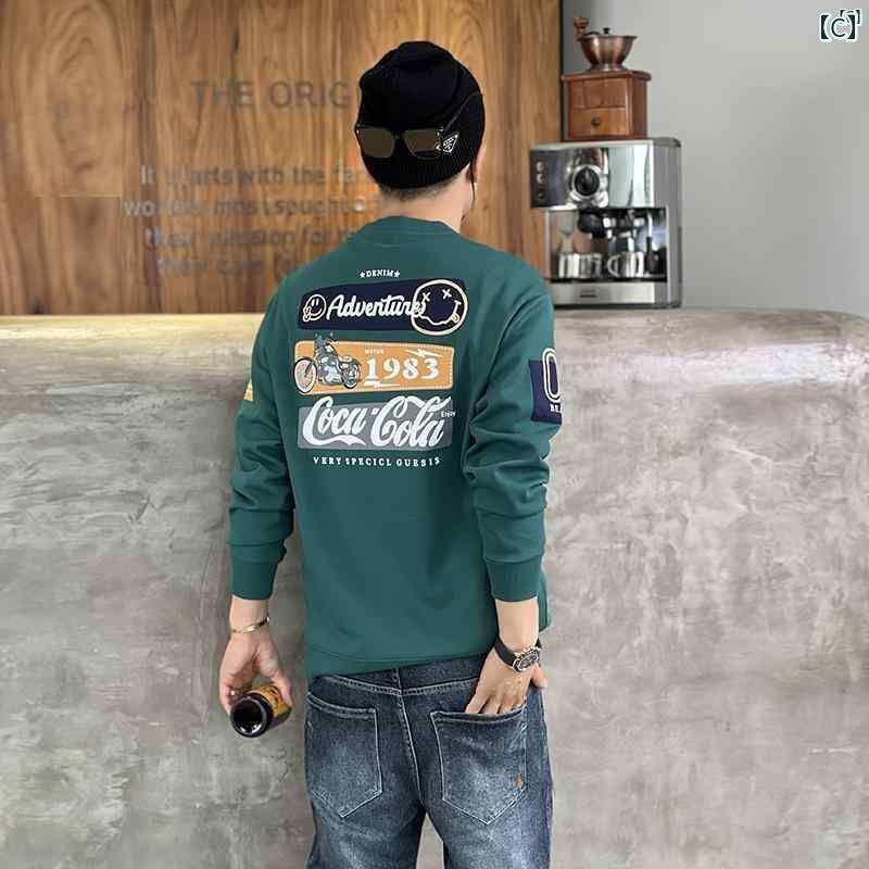 メンズ　ファッション　オシャレ　カジュアル　男性 刺繍入り ラウンドネック プリント スウェットシャツ 男性用 春秋 ストリート トップス アメリカン カジュアル フード付き ジャケット